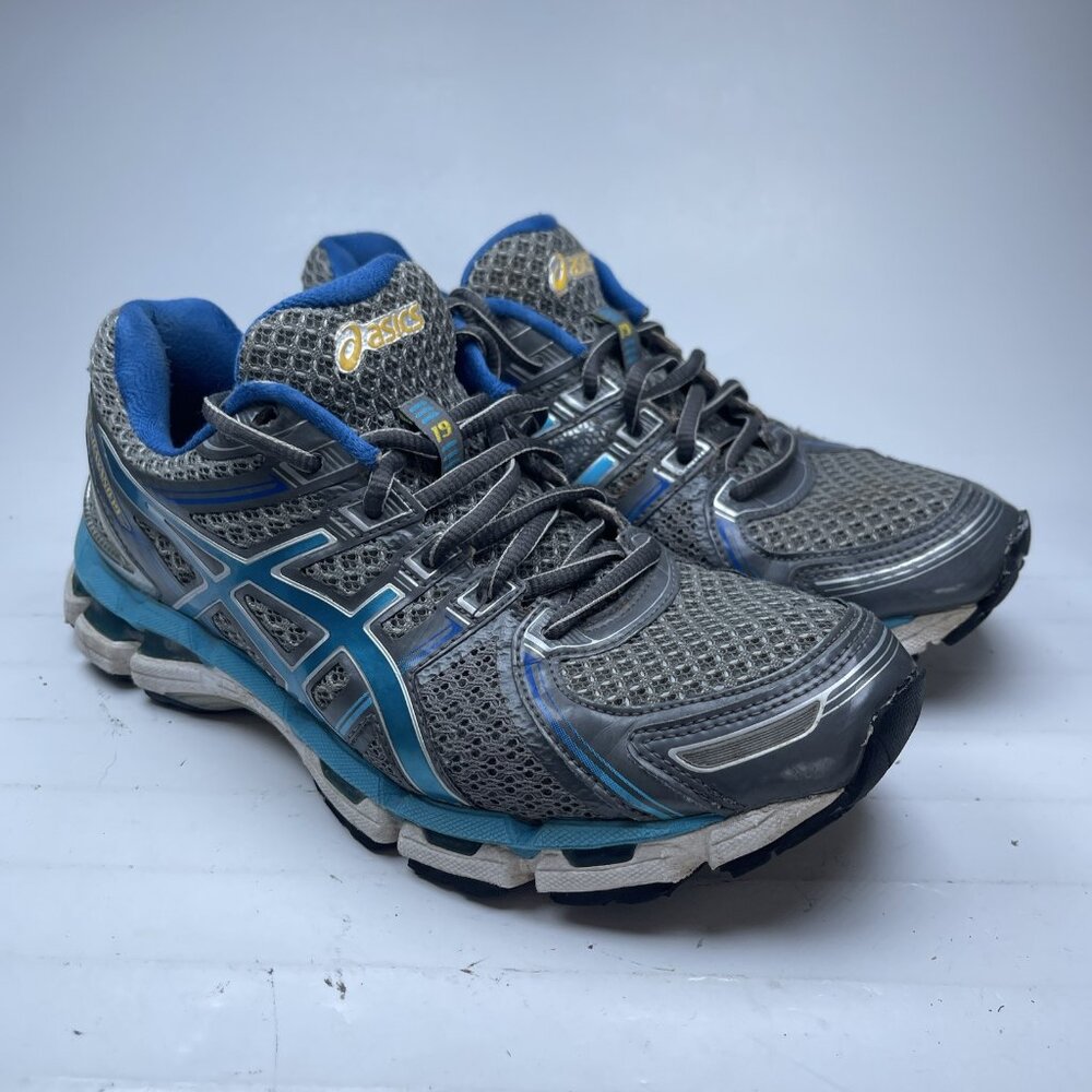 Asics Women’s Gel Kayano 19 T350N Gray and Blue Athletic Shoes Sneakers Size 8